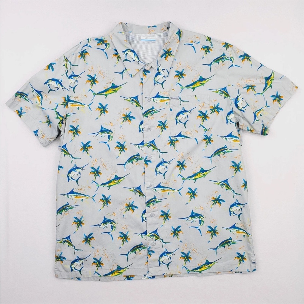 Columbia Men's Marlin & Palm Shirt PFG over vented fishing shirt- Blue & Yellow